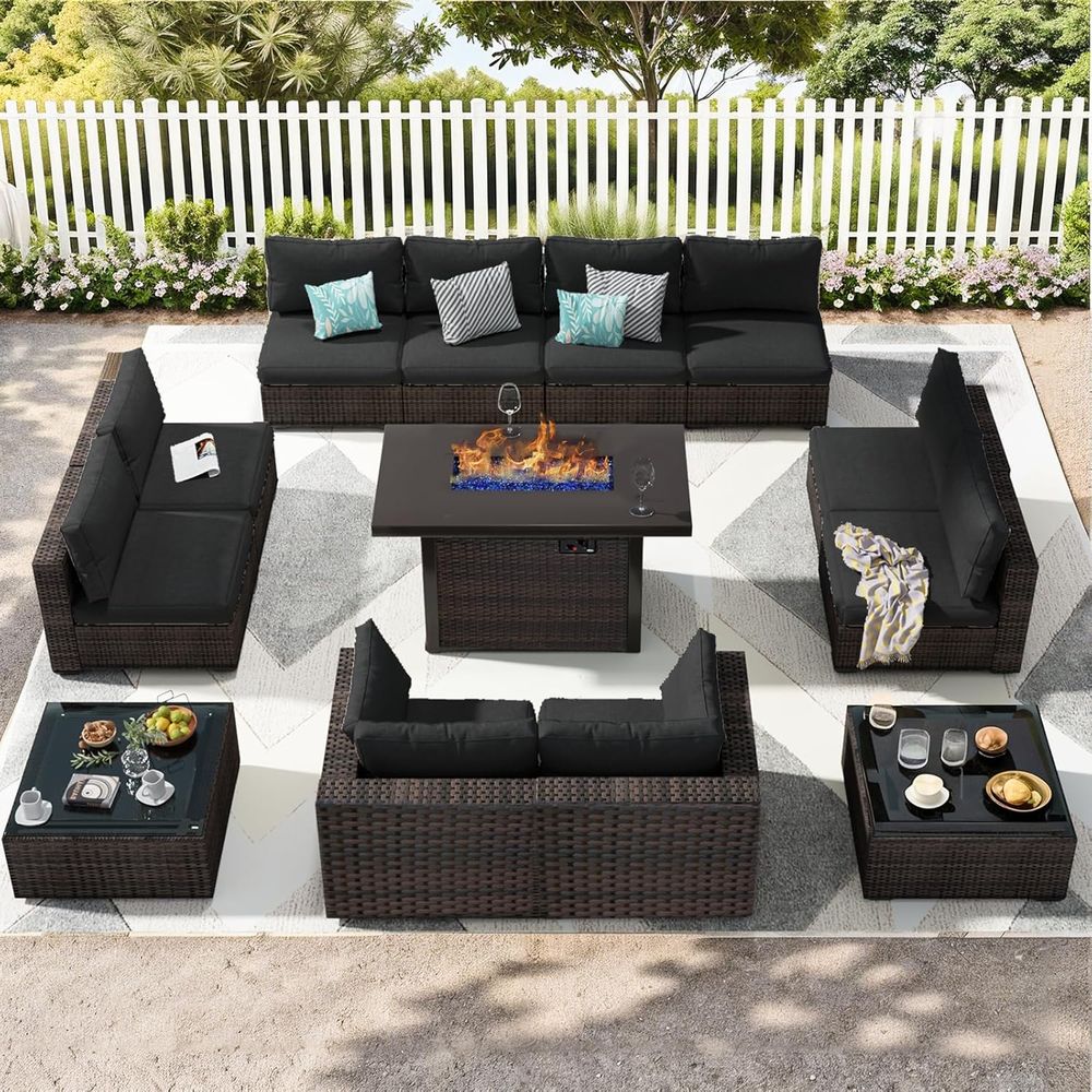 Outdoor Furniture And Fire Pit - 13-Piece Outdoor Sectional Patio Furniture Set