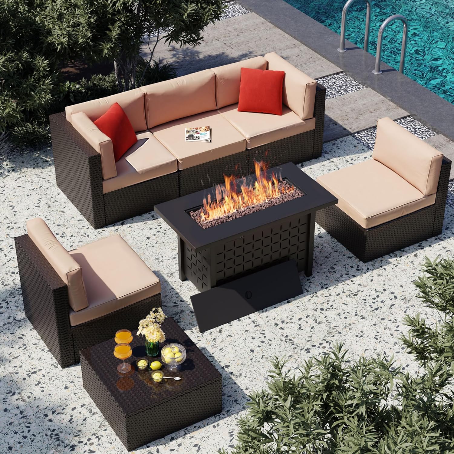 Outdoor Furniture And Fire Pit - 7 Piece Patio Furniture Set with