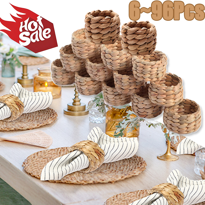 Outdoor Furniture Cafe - 6/96Pcs Woven Handmade Napkin Ring Woven