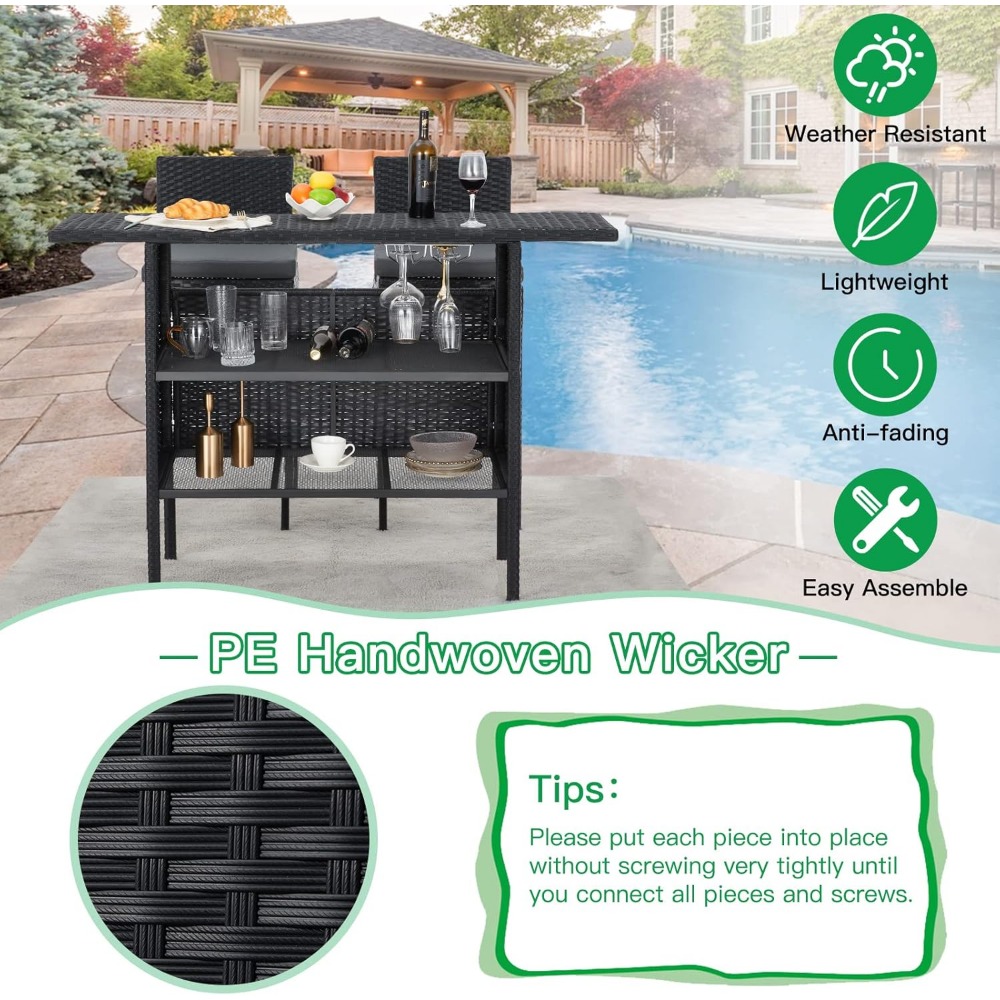 Outdoor Patio Wicker Bar Count - Outdoor Furniture And Fire Pit 评论和价格