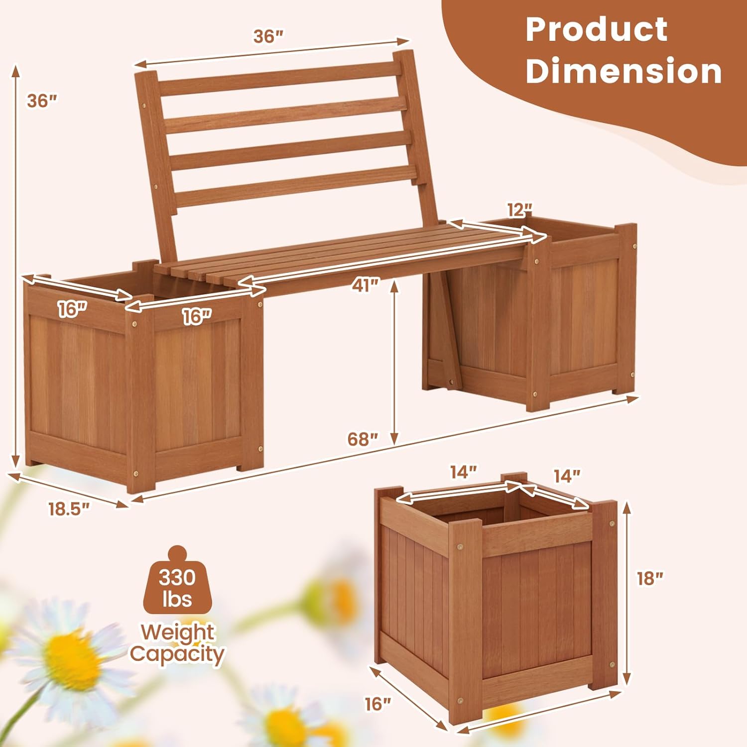 2-in-1 Wood Outdoor Bench with - Outdoor Furniture Oil 评论和价格