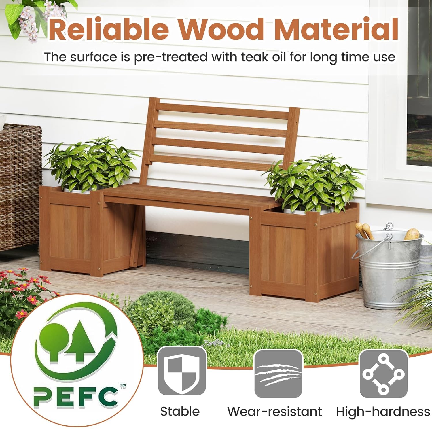 2-in-1 Wood Outdoor Bench with - Outdoor Furniture Oil 评论和价格