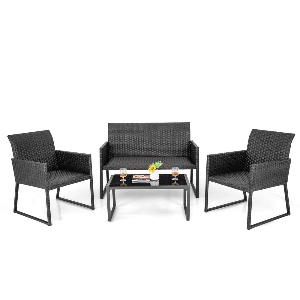 4 Pieces Wicker Patio Furnitur - Outdoor Furniture Quick Dry 评论和价格
