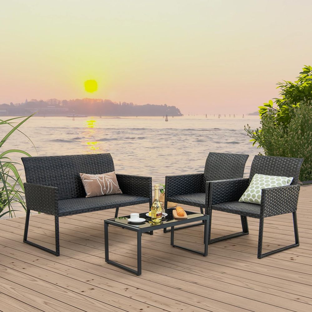 4 Pieces Wicker Patio Furnitur - Outdoor Furniture Quick Dry 评论和价格