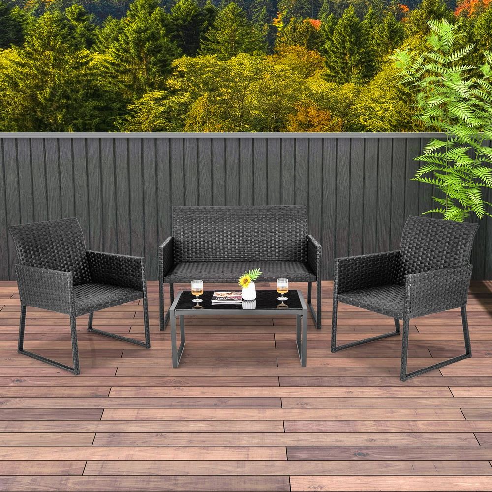 4 Pieces Wicker Patio Furnitur - Outdoor Furniture Quick Dry 评论和价格