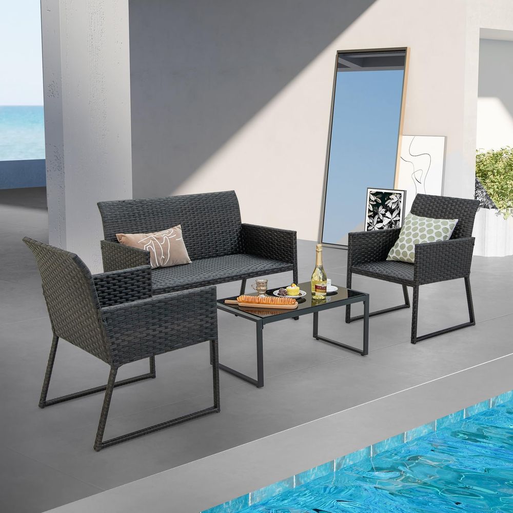 4 Pieces Wicker Patio Furnitur - Outdoor Furniture Quick Dry 评论和价格