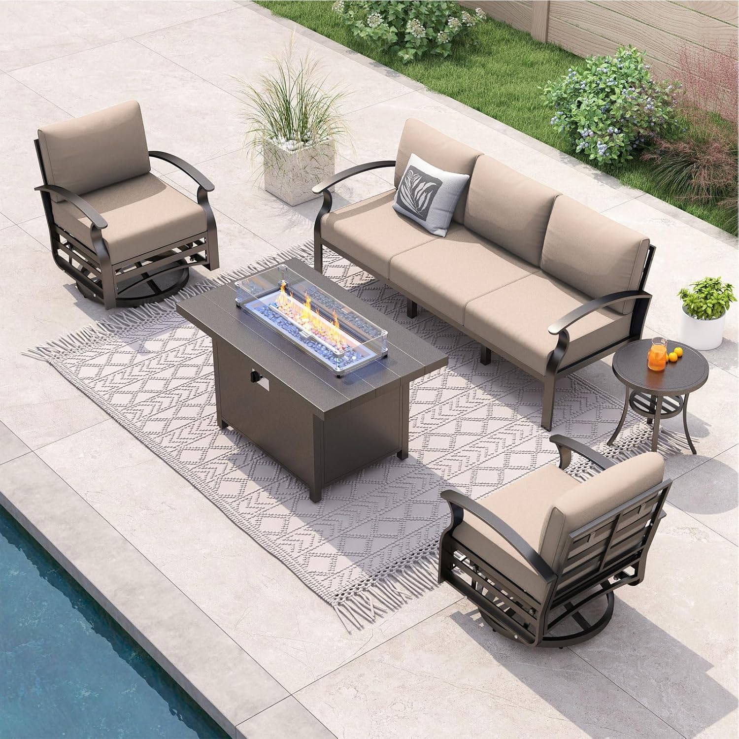 5-seat Aluminum Patio Sectiona - Outdoor Furniture And Fire Pit 评论和价格