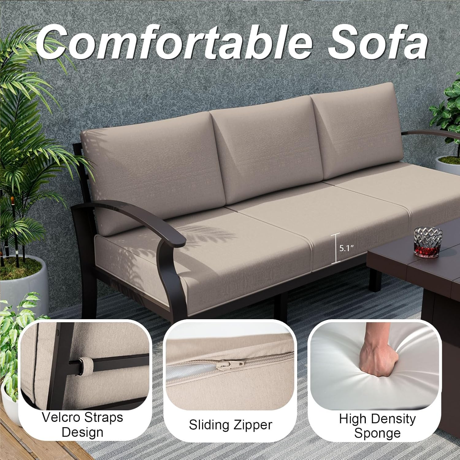 5-seat Aluminum Patio Sectiona - Outdoor Furniture And Fire Pit 评论和价格
