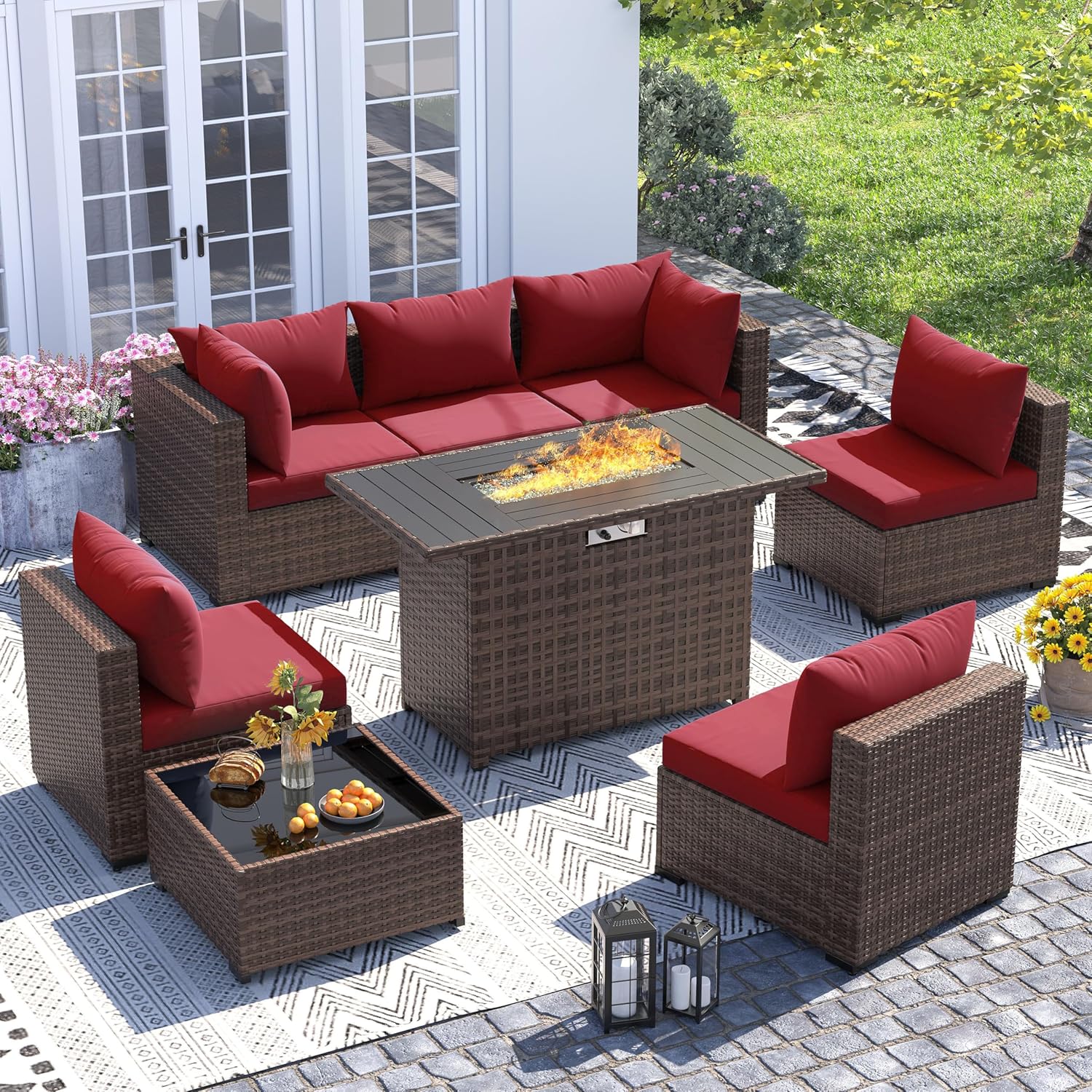 8pc All-Weather Wicker Section - Outdoor Furniture And Fire Pit 评论和价格