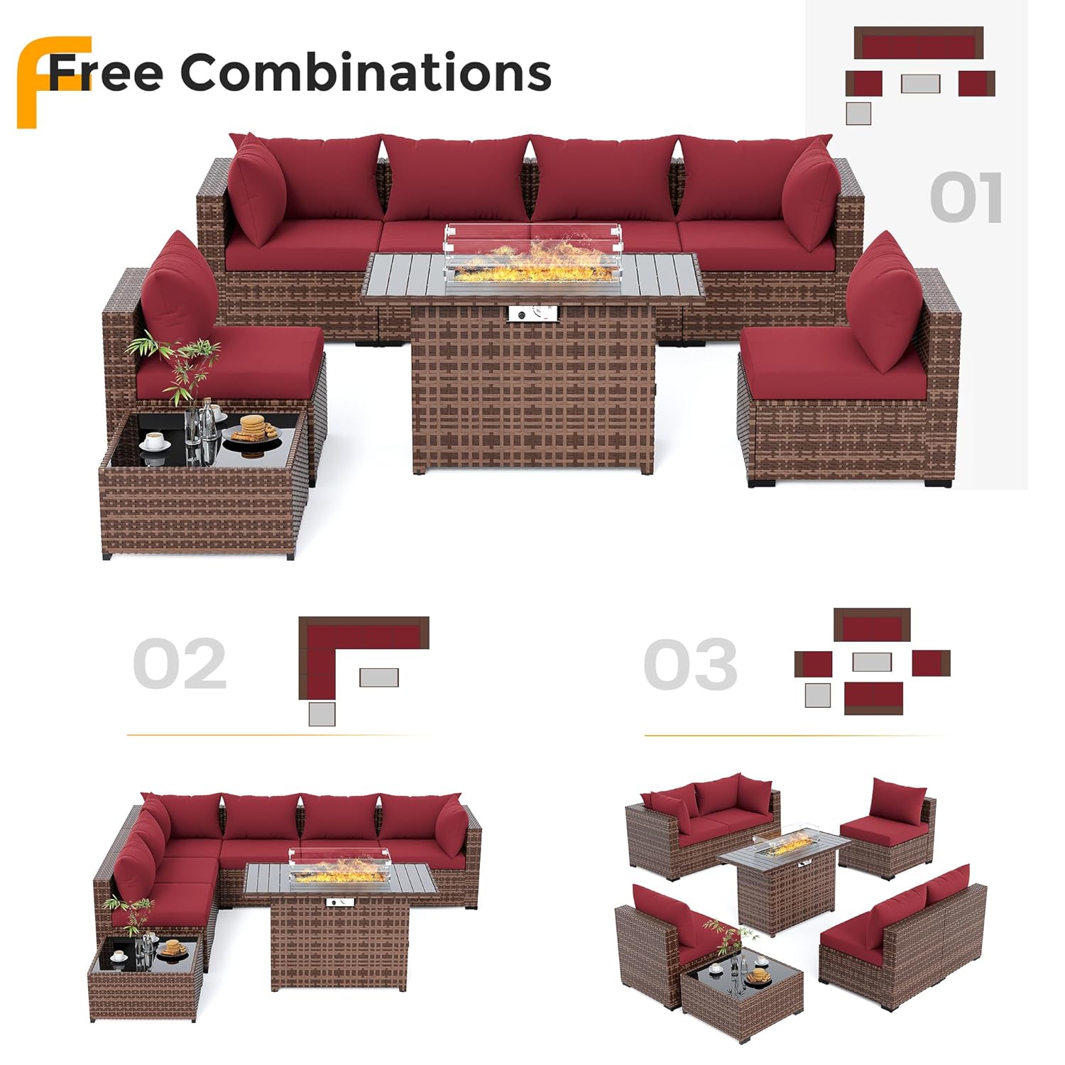 8pc All-Weather Wicker Section - Outdoor Furniture And Fire Pit 评论和价格