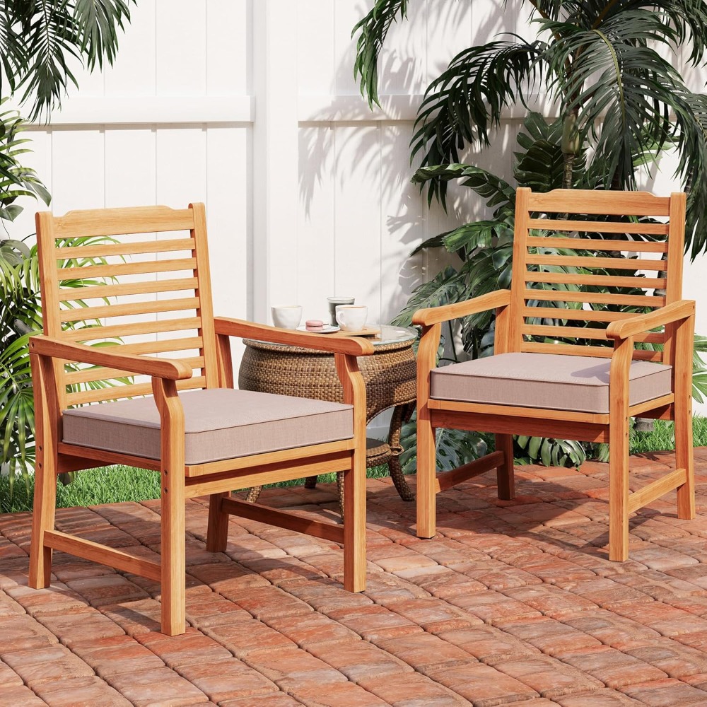 Set of 2 Acacia Wood Dining Ch - Outdoor Furniture Oil 评论和价格
