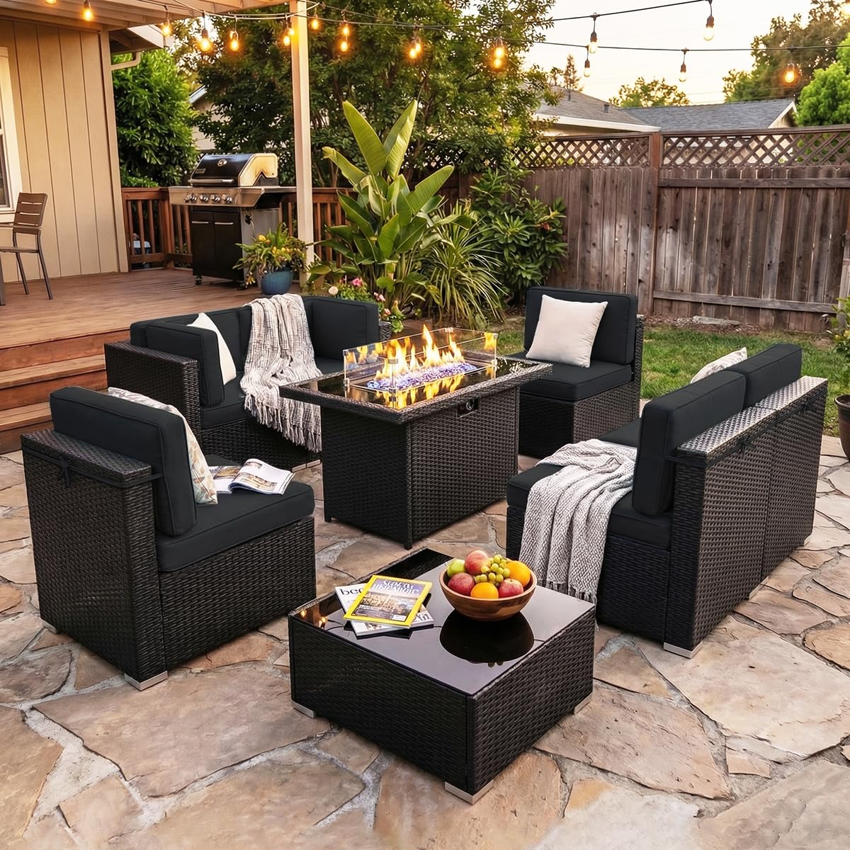 8 Pieces Patio Furniture Set w - Outdoor Furniture And Fire Pit 评论和价格