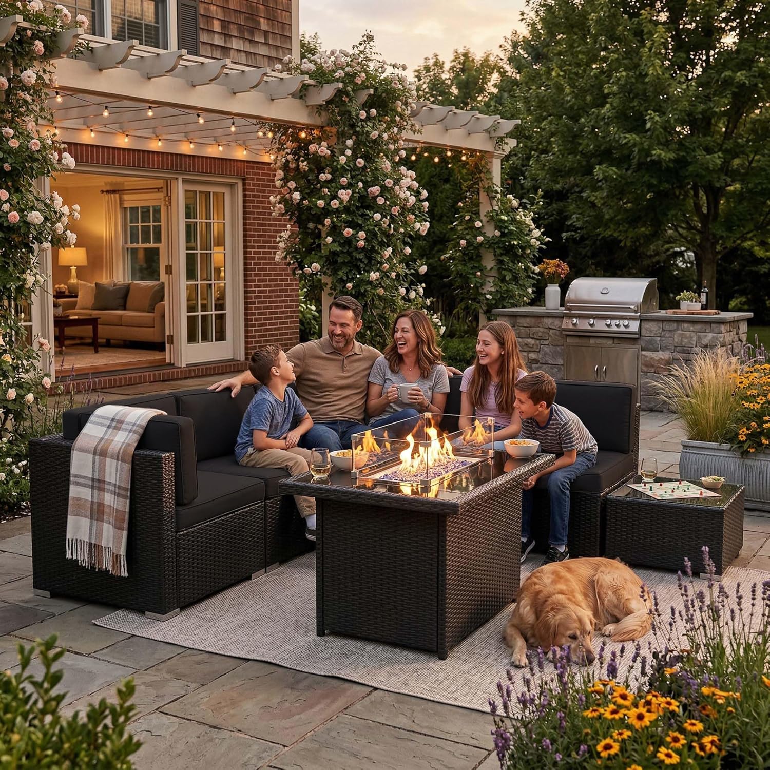 8 Pieces Patio Furniture Set w - Outdoor Furniture And Fire Pit 评论和价格