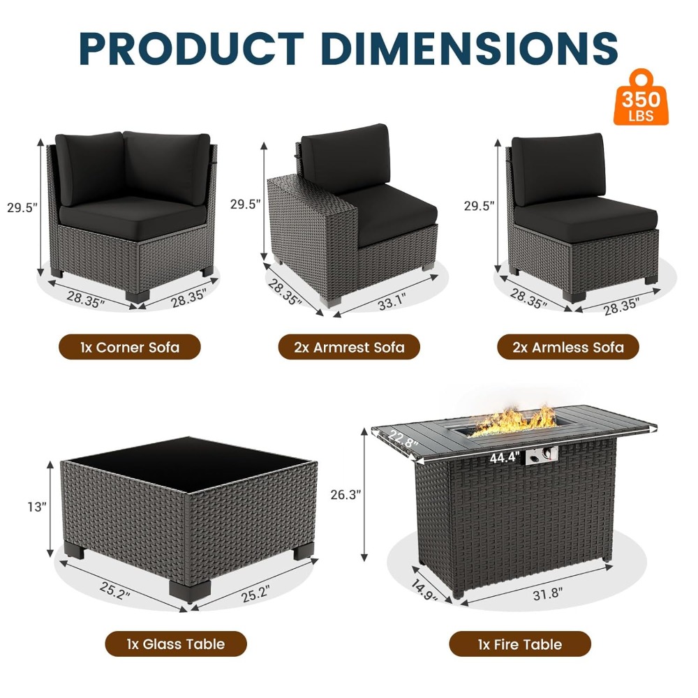 7 Piece Outdoor Sectional Sofa - Outdoor Furniture Fire Pit Set 评论和价格