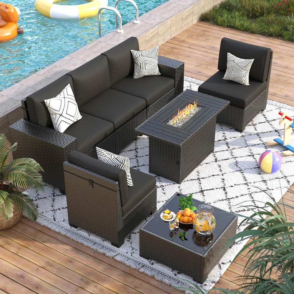 7 Piece Outdoor Sectional Sofa - Outdoor Furniture Fire Pit Set 评论和价格