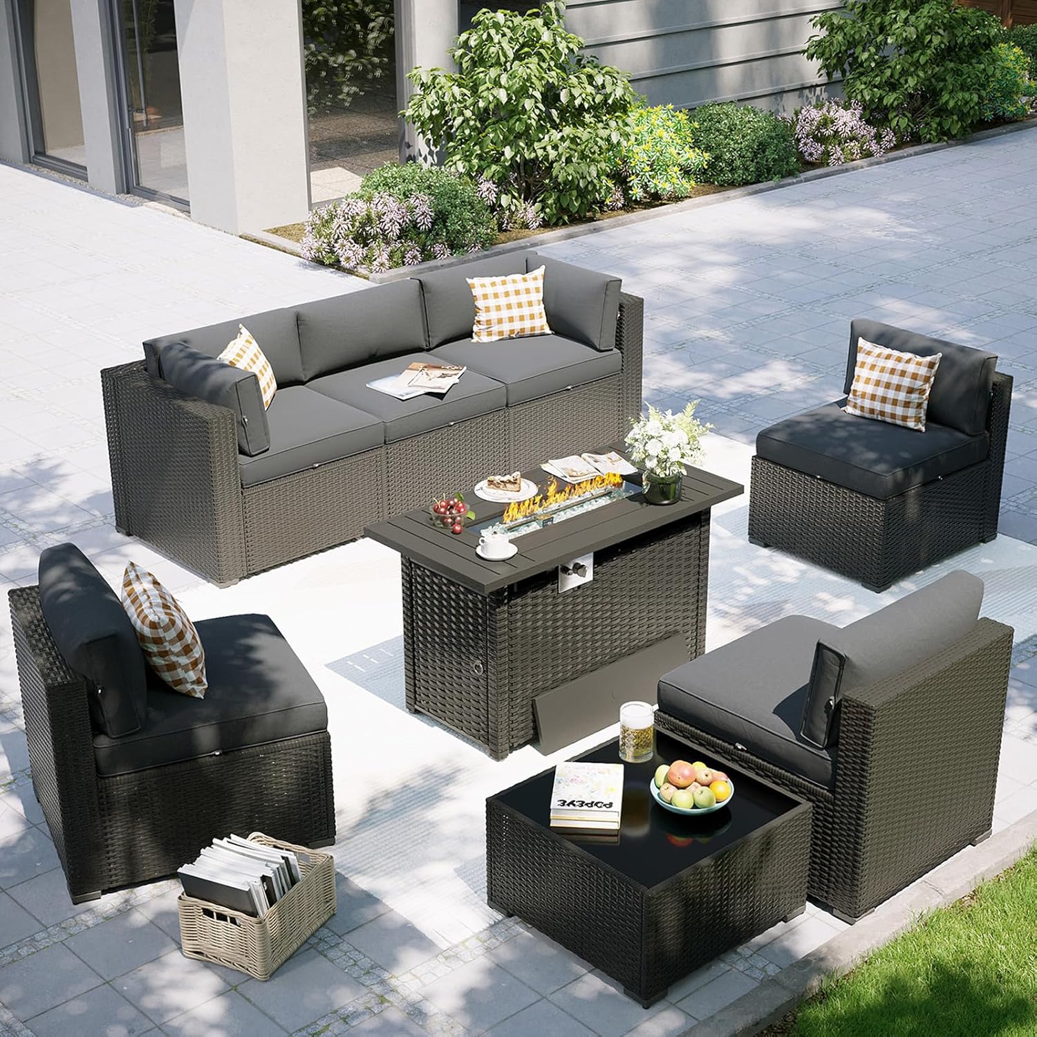Patio Furniture Set with Fire  - Outdoor Furniture And Fire Pit 评论和价格