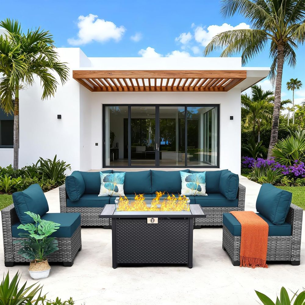 7-Piece Outdoor Wicker Patio F - Outdoor Furniture And Fire Pit 评论和价格