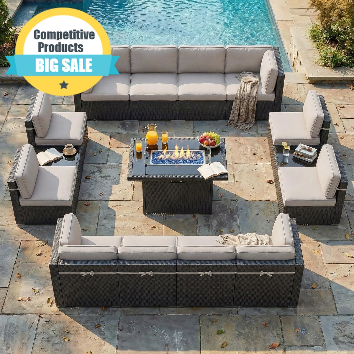 15 Piece Patio Furniture Set w - Outdoor Furniture And Fire Pit 评论和价格