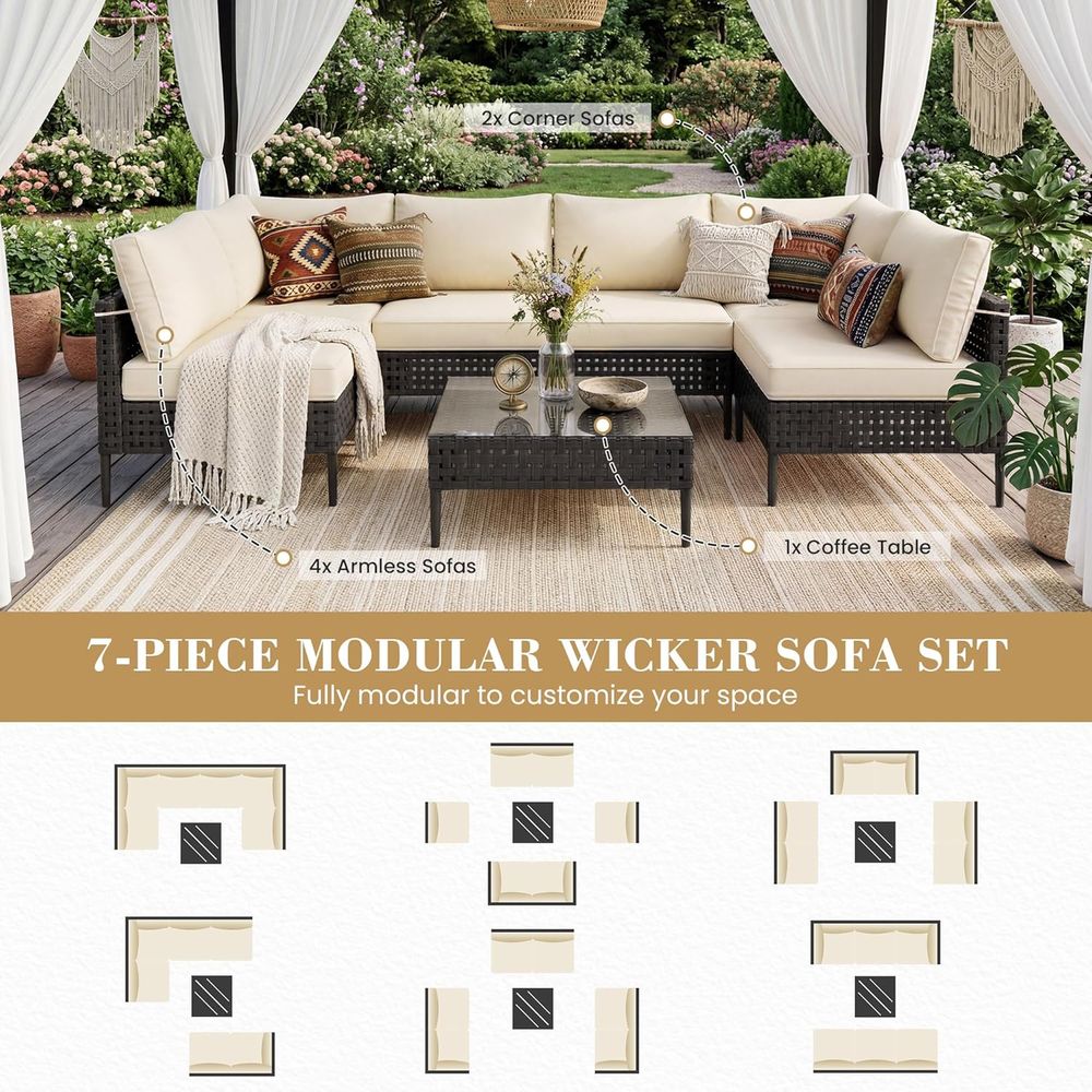 7-Piece High-Leg Outdoor Secti - Outdoor Furniture Cafe 评论和价格
