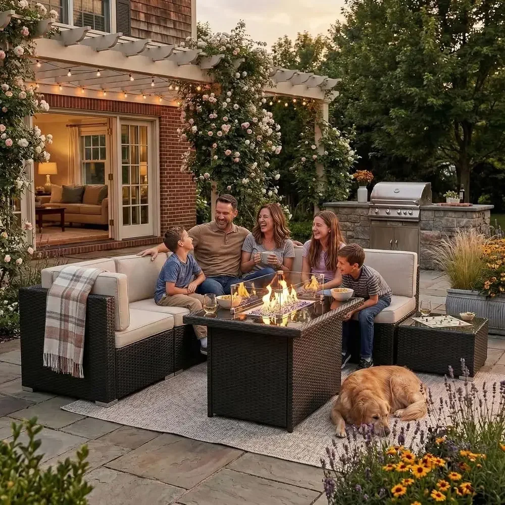 8-Piece Outdoor Patio Furnitur - Outdoor Furniture And Fire Pit 评论和价格
