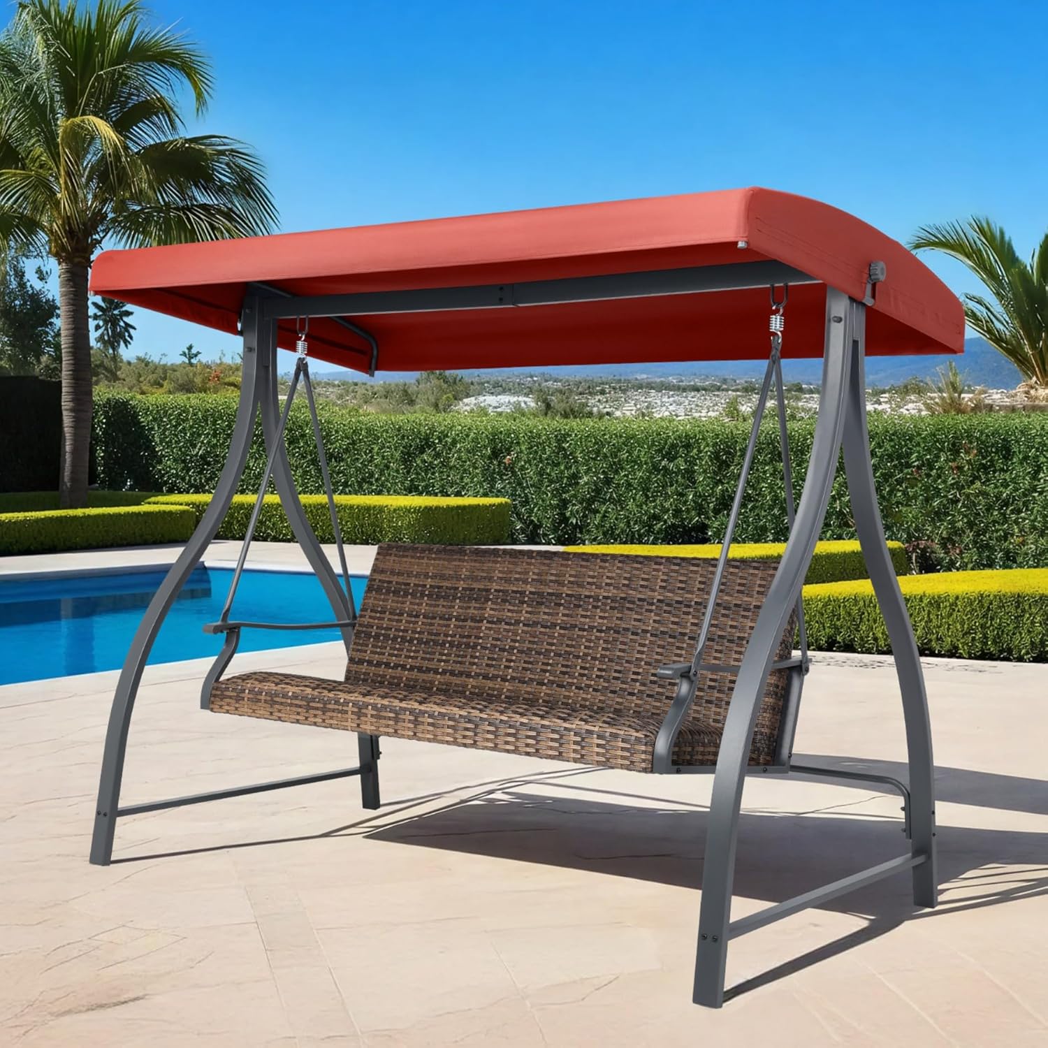 3-Seat Outdoor Porch Swing Adj - Outdoor Furniture Quick Dry 评论和价格