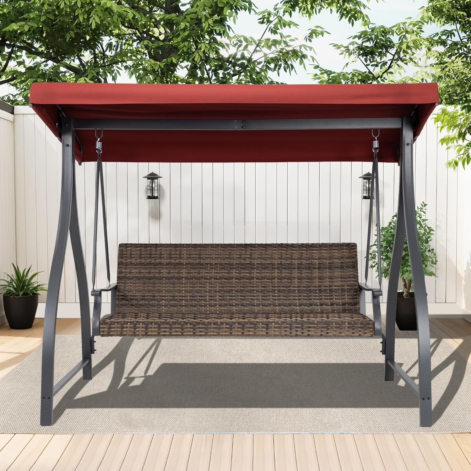 3-Seat Outdoor Porch Swing Adj - Outdoor Furniture Quick Dry 评论和价格