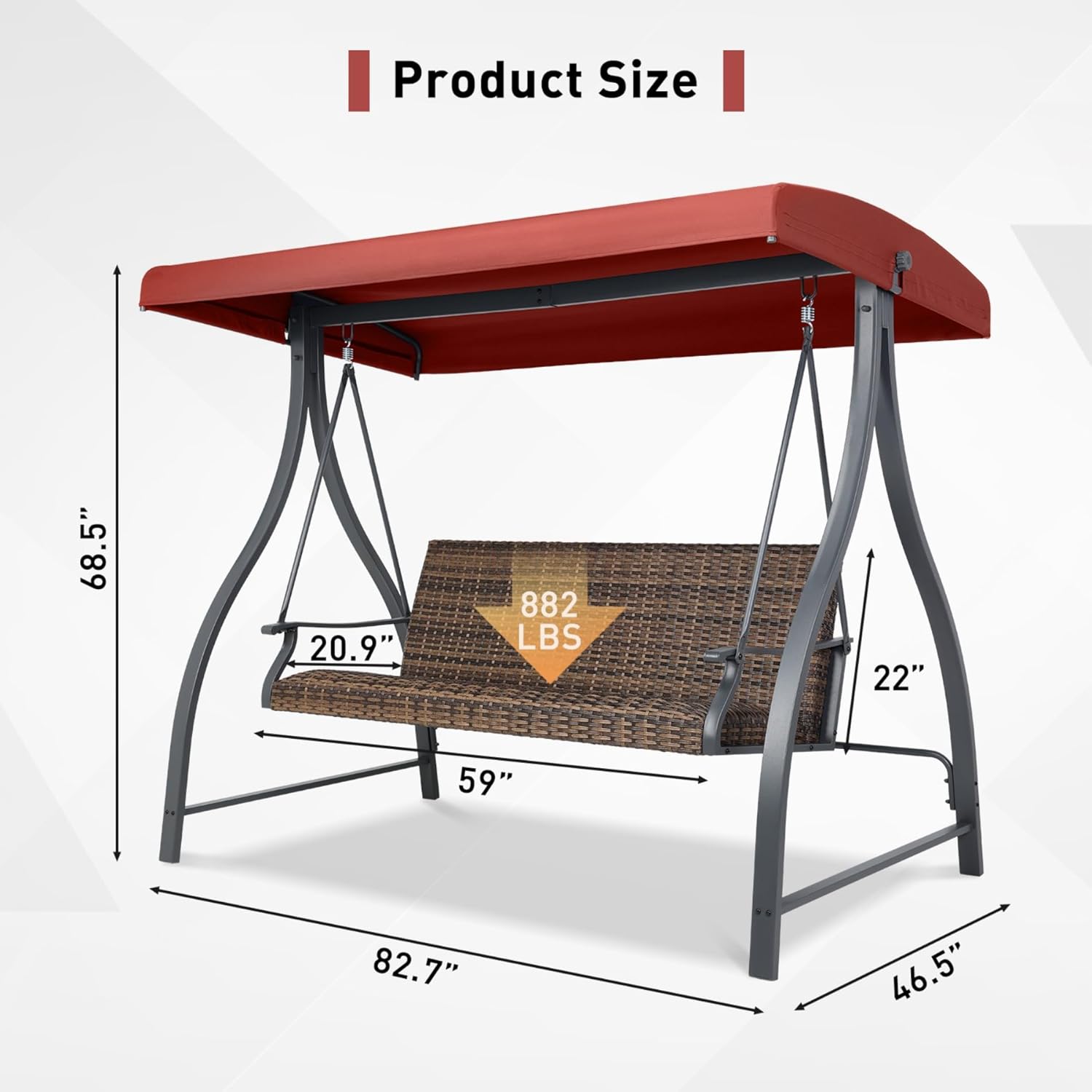 3-Seat Outdoor Porch Swing Adj - Outdoor Furniture Quick Dry 评论和价格