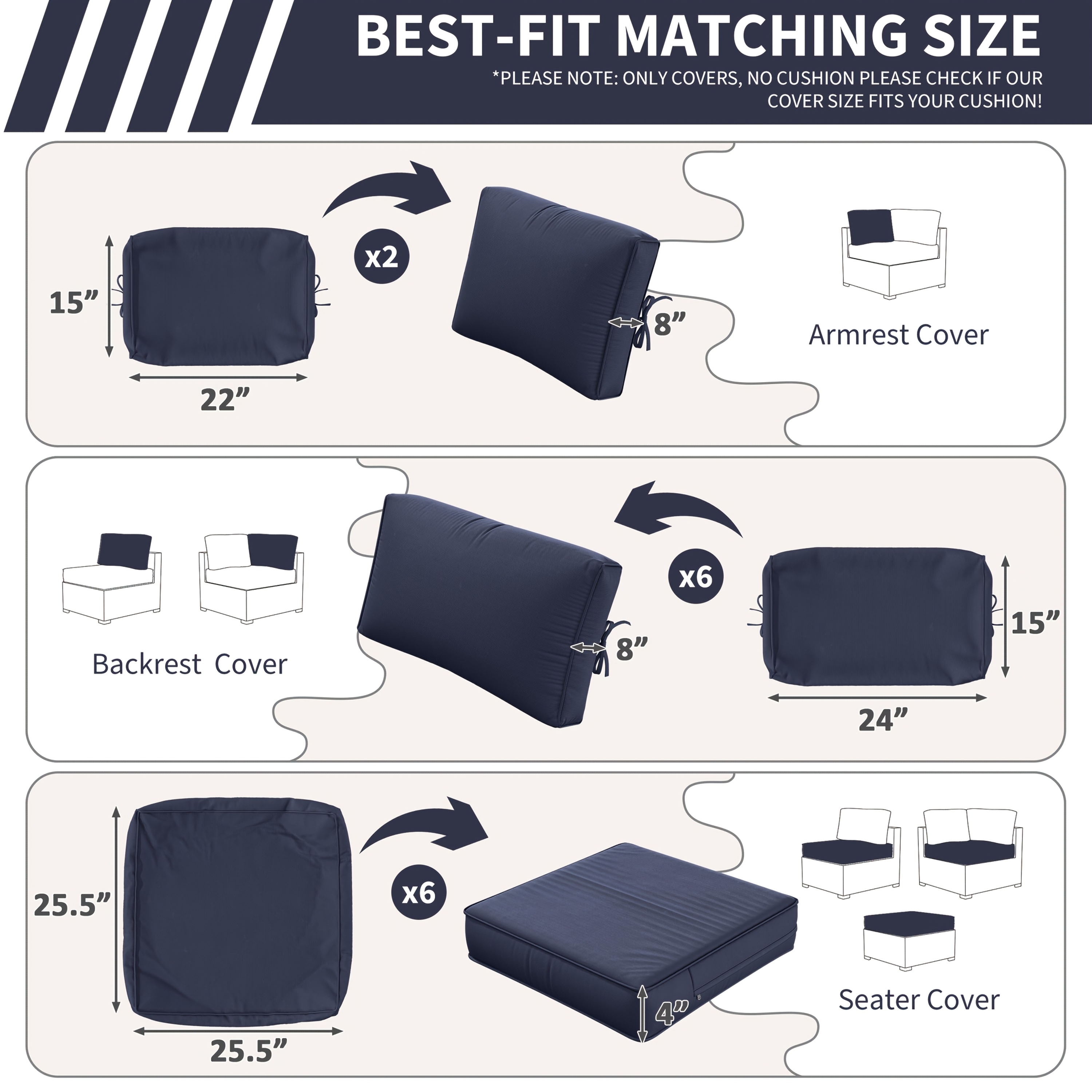 14pcs Outdoor Cushion Covers - - Outdoor Furniture Replacement Fabric 评论和价格