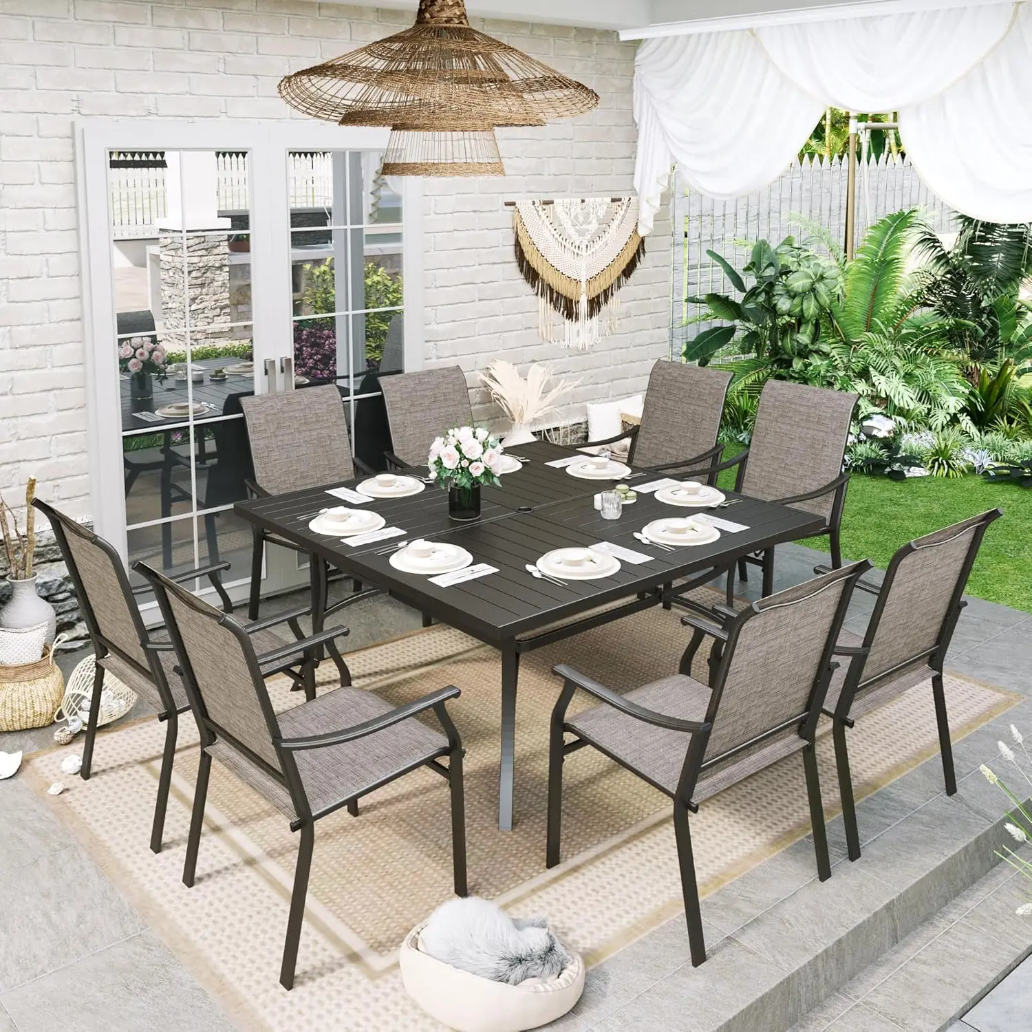 Patio Dining Set 9 Pieces, 8 Q - Outdoor Furniture Quick Dry 评论和价格