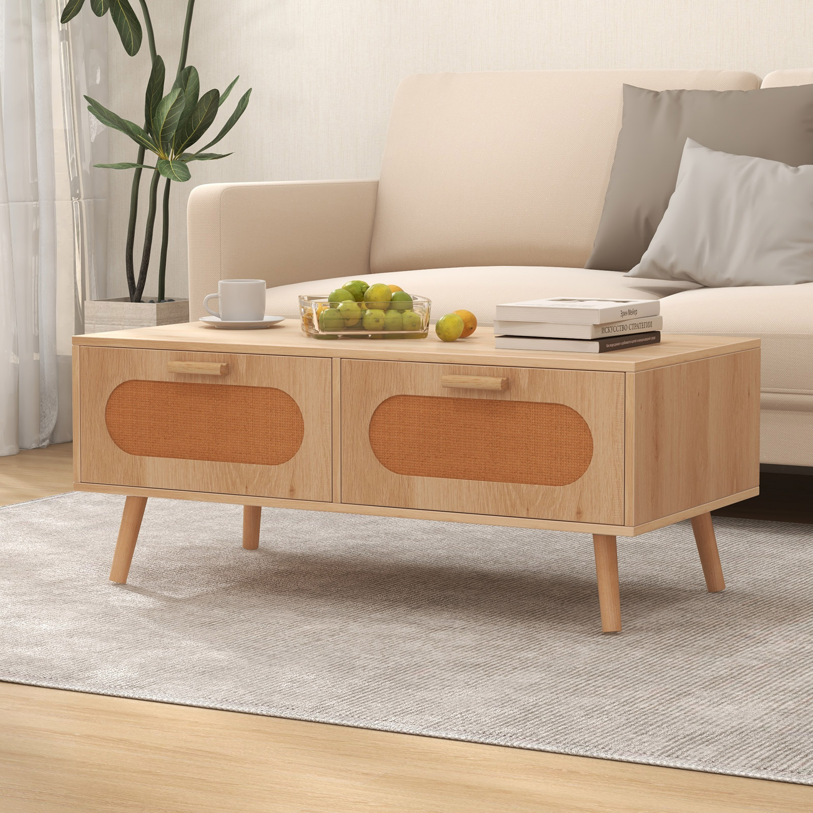 Rattan Coffee Table Mid Centur - Outdoor Furniture Cafe 评论和价格