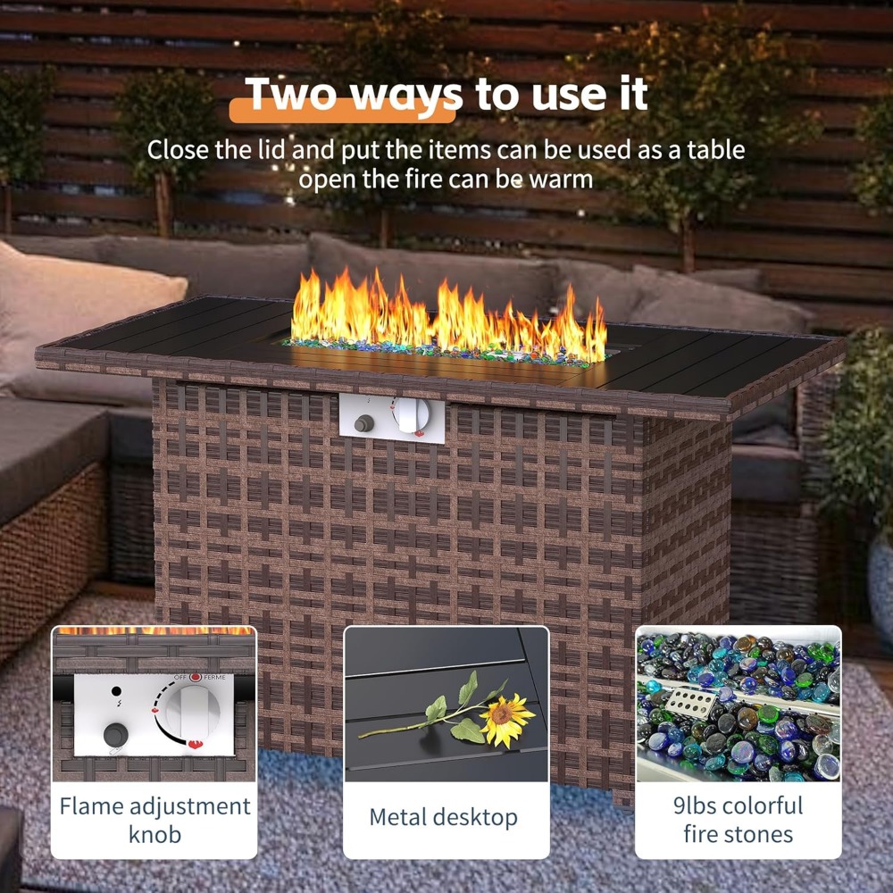 Sectional Sofa Set with Fire P - Outdoor Furniture And Fire Pit 评论和价格