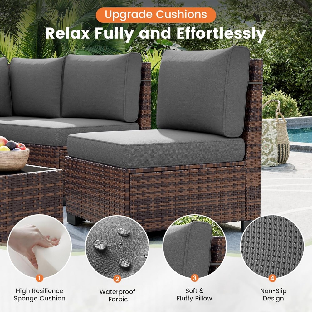 Sectional Sofa Set with Fire P - Outdoor Furniture And Fire Pit 评论和价格