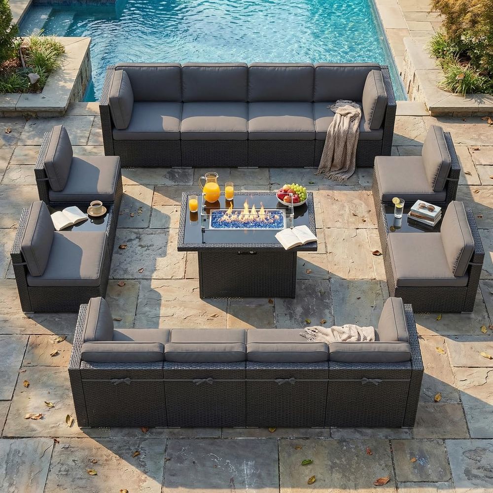 15 Piece Patio Furniture Set w - Outdoor Furniture And Fire Pit 评论和价格