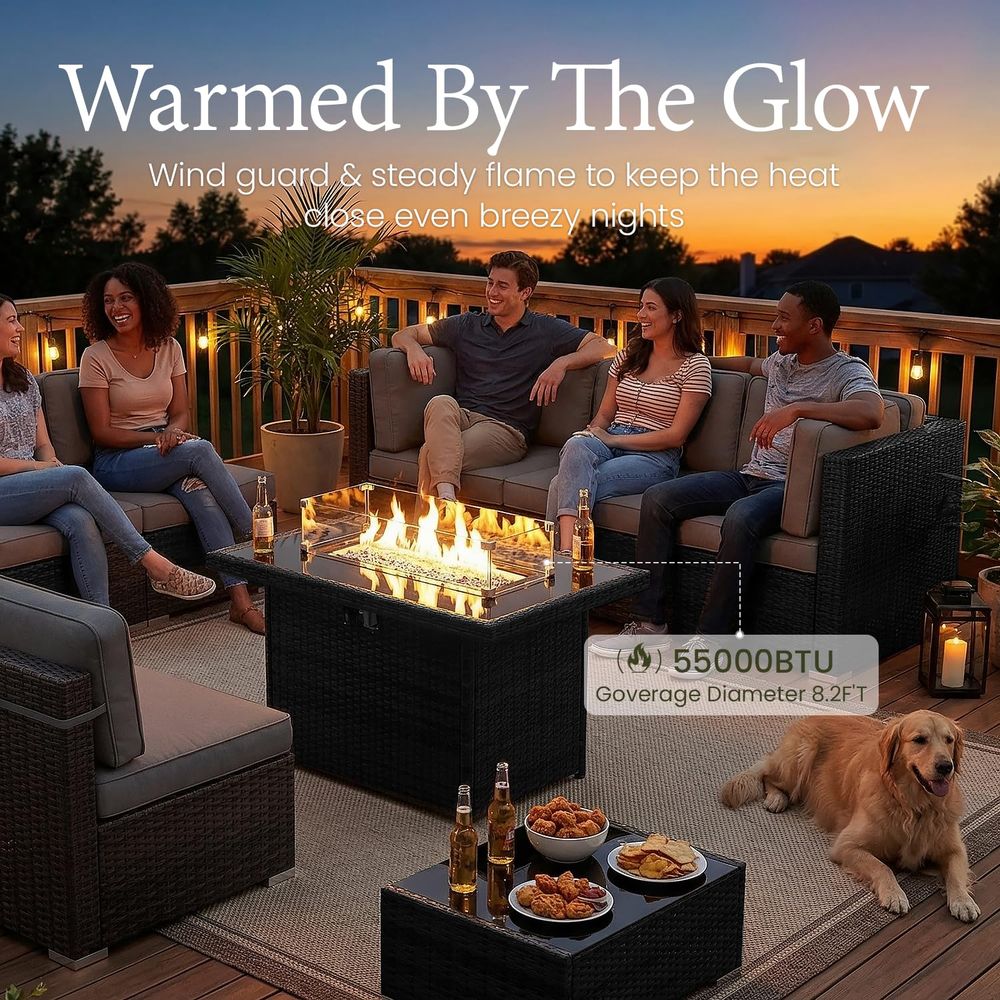 15 Piece Patio Furniture Set w - Outdoor Furniture And Fire Pit 评论和价格